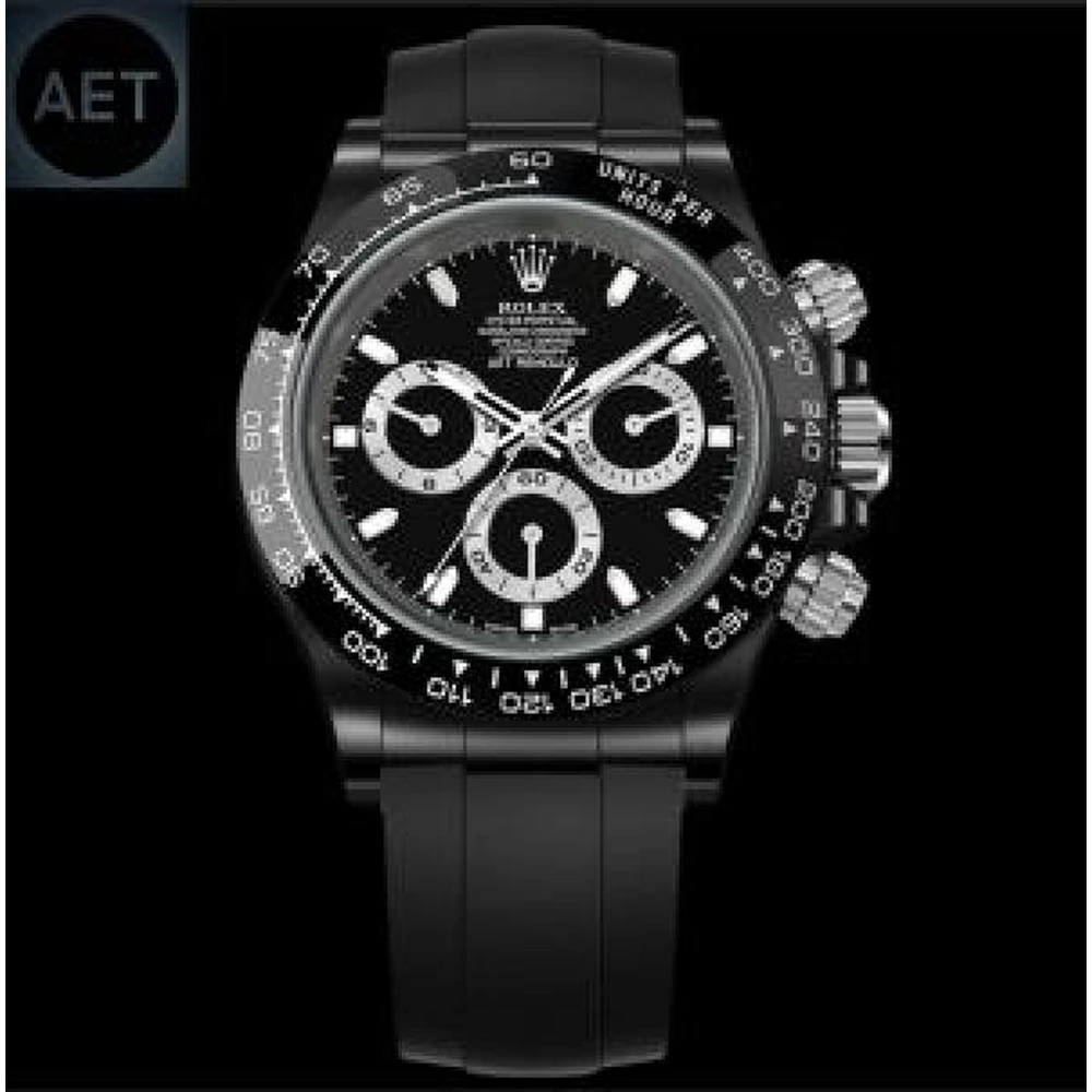 Rolex Daytona Watch Cosmograph Silicon Belt CZ Black Dial For Men (SHZ914)