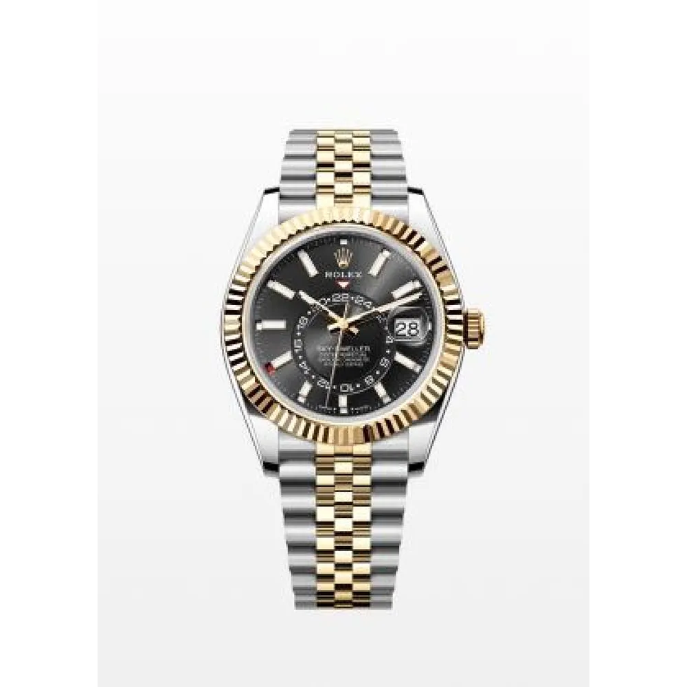 Rolex Watch Sky-Dweller Gold Two Tone Gold and Silver Stainless Steel Black Dial For Men (SW418)