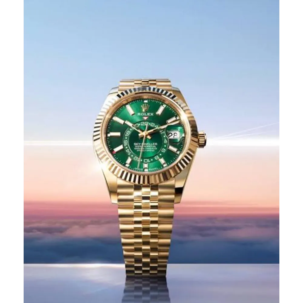 Rolex Watch Sky-Dweller Rose Gold Green 003 Limited Edition For Men (SW420)