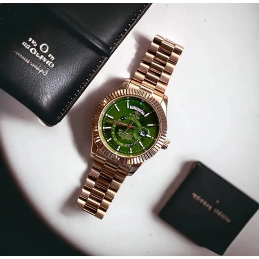 Rolex Watch Sky Dweller Rose Gold Green For Men (SW518)