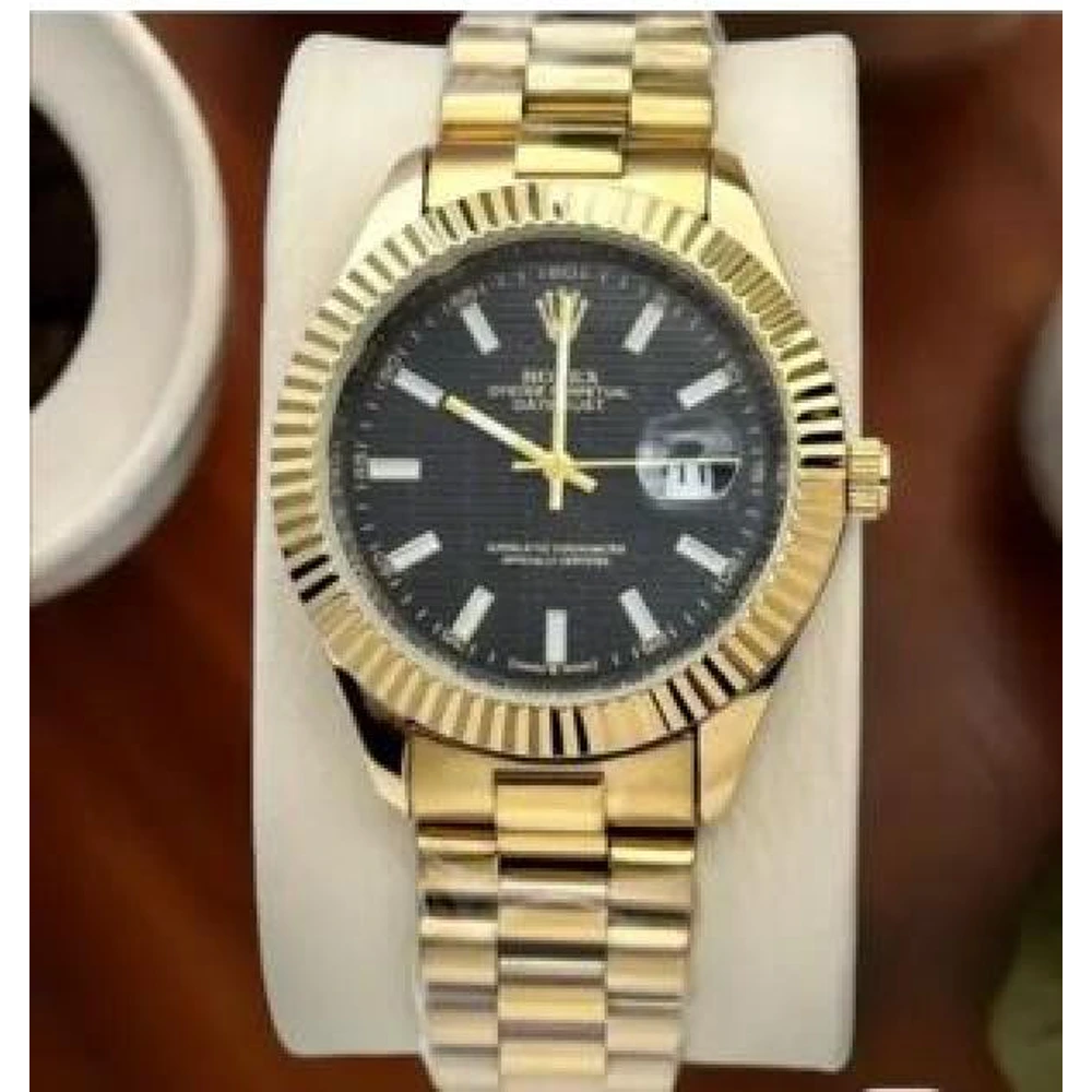 Rolex Oyster Watch Perpetual Gold And Black Dial Limited Edition For Men (SHZ805)