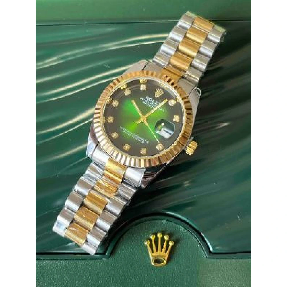 Rolex Date Watch Just Diamond Gold Green Stainless Steel Jubilee Belt For Men (SHZ1297)