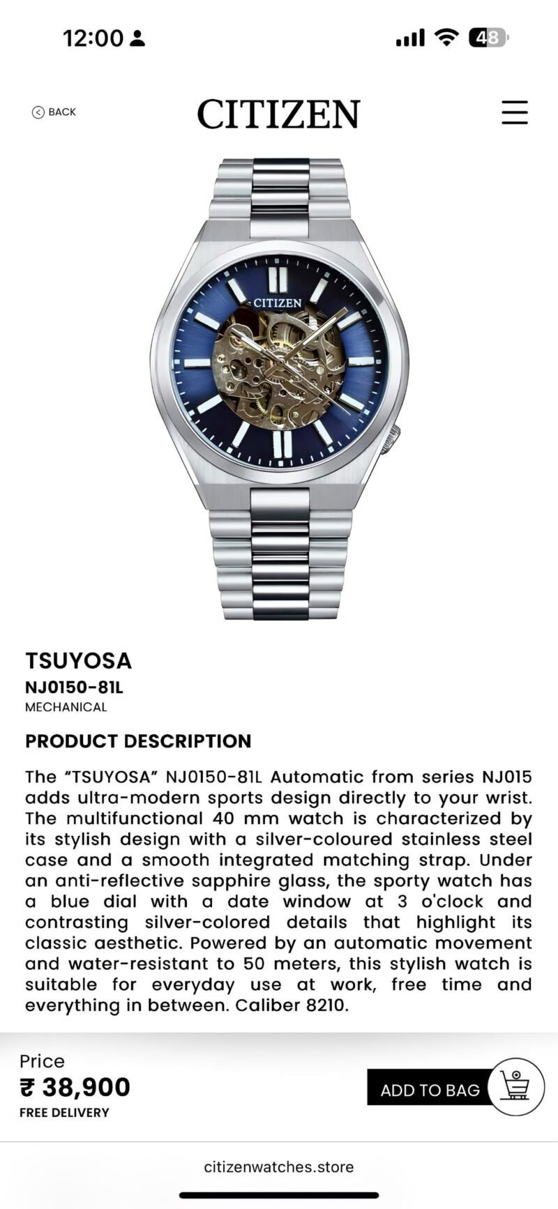 CITIZEN TSUYOSA BLUE 7AA PREMIUM