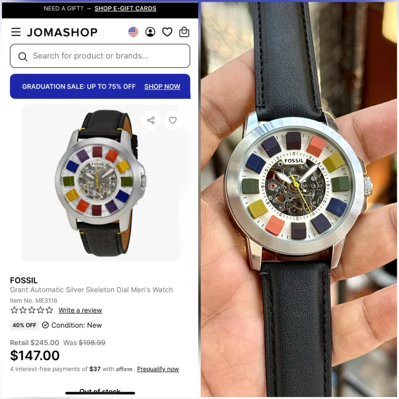 FOSSIL MULTICOLOUR SKELETON DIAL GRANT AUTOMATIC